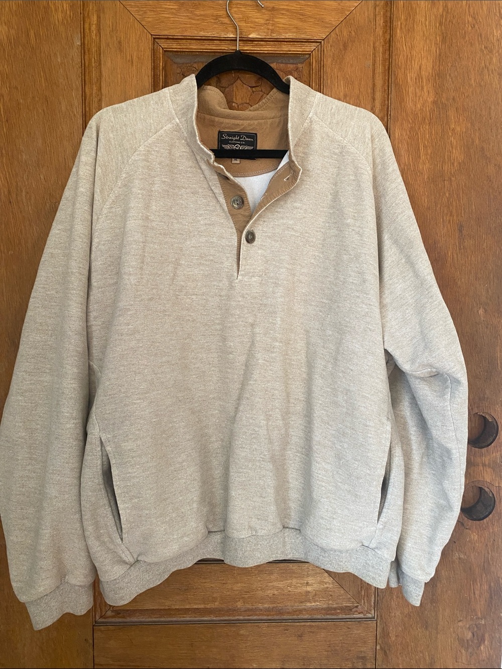 Straight Down mens pullover Henley sweater Xl beige tan pockets